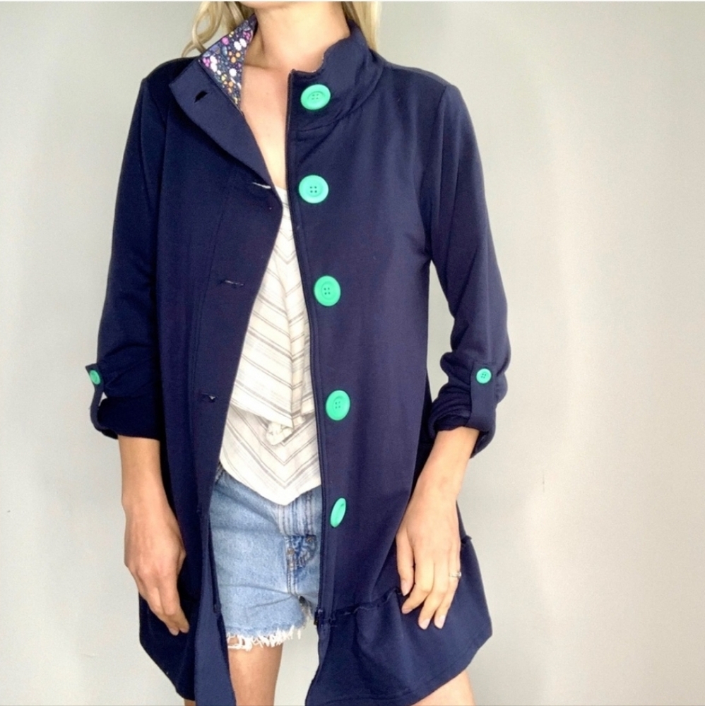 MATILDA JANE A million little things coat S navy ruffle hem womens knit jacket